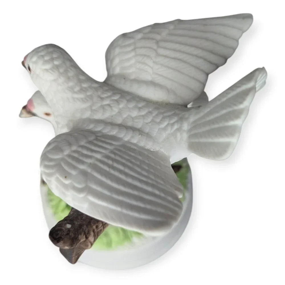 Ceramic White Doves on Tree Branch Music Box Plays 